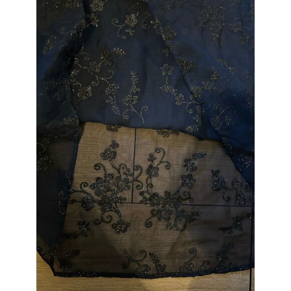 Vintage Dress Navy Black Shimmer floral Sheer Midi Size 14 1/2 Whimsy Fairy Goth - Picture 6 of 8